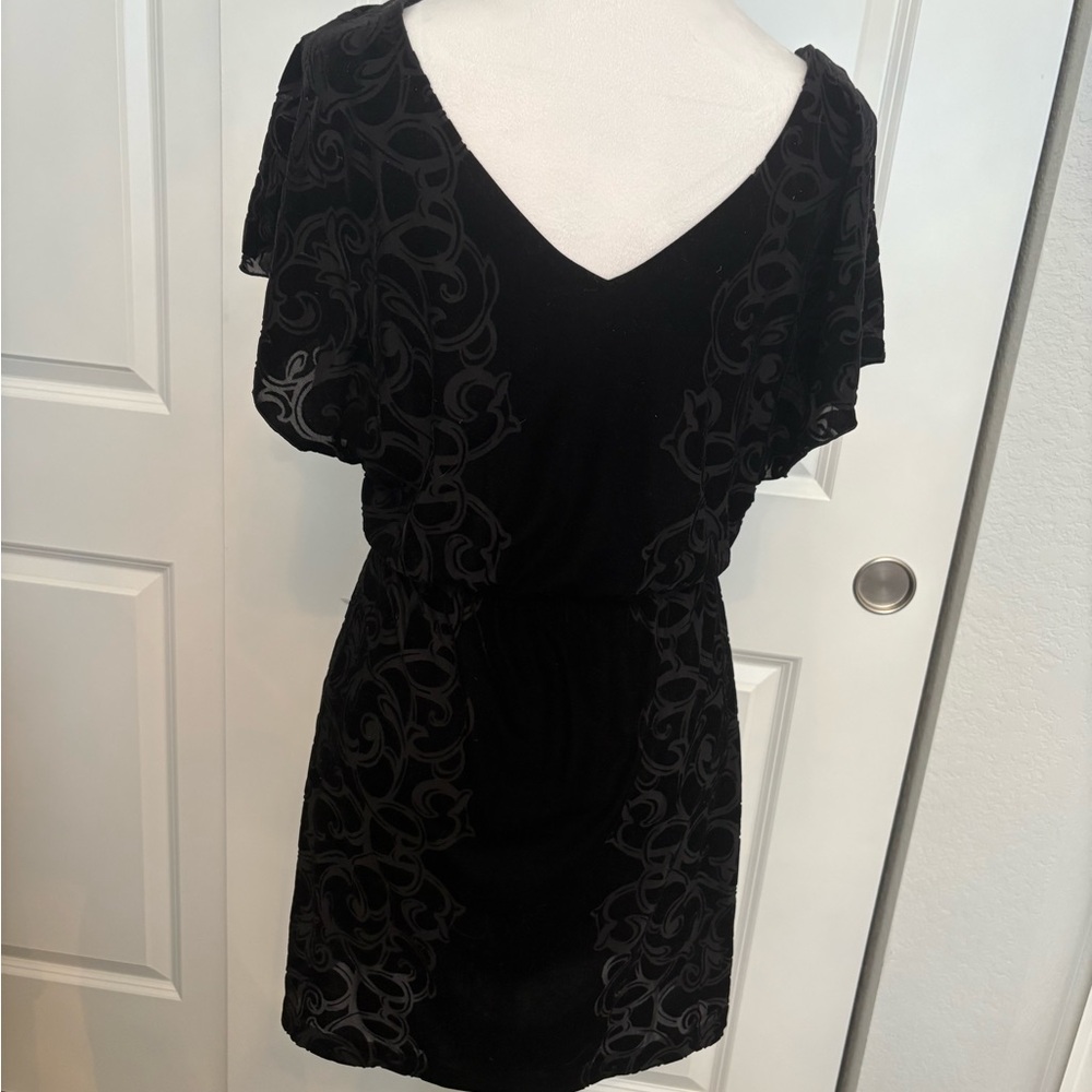 White House Black Market Velvet Black V-Neck Flutter Sleeve Mini Dress